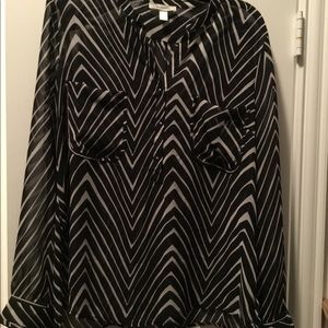 Sheer striped Dress barn long sleeve blouse EUC